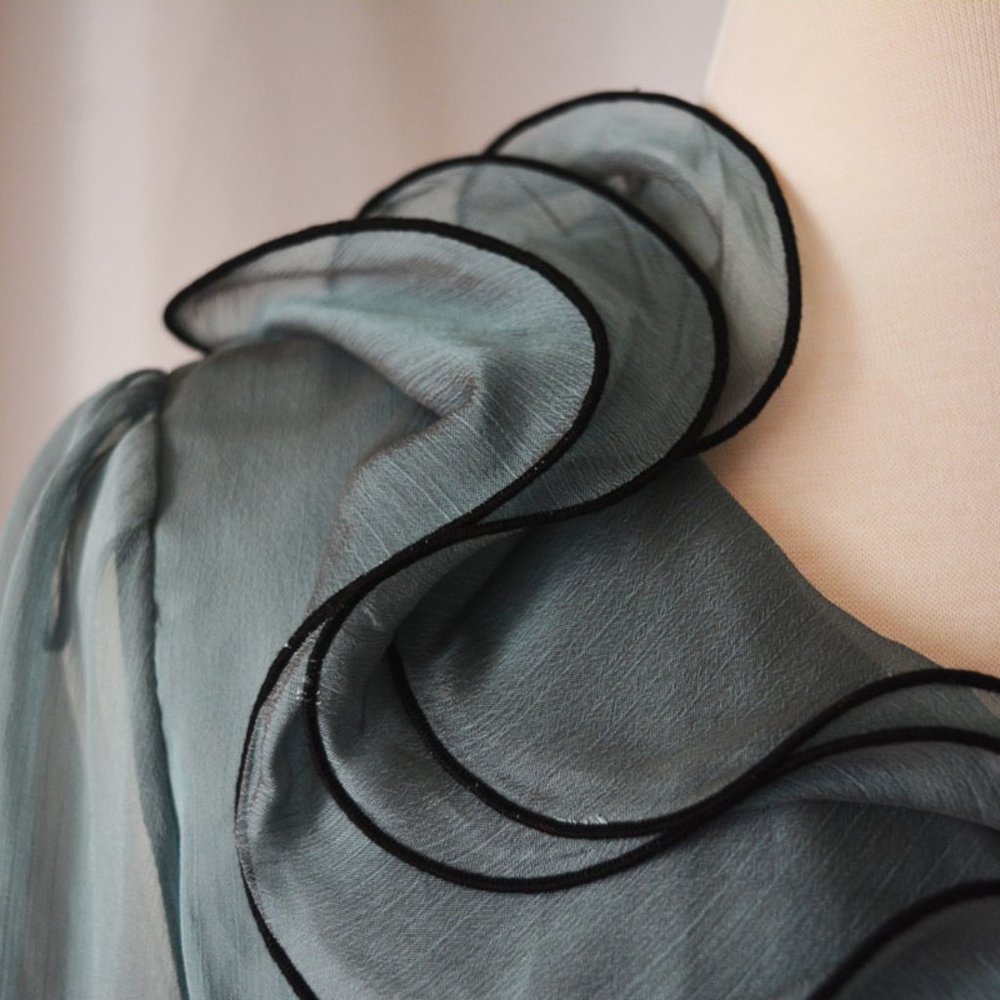 NWT Camille La Vie Teal Chiffon blouse w/ ruffles - Picture 9 of 13
